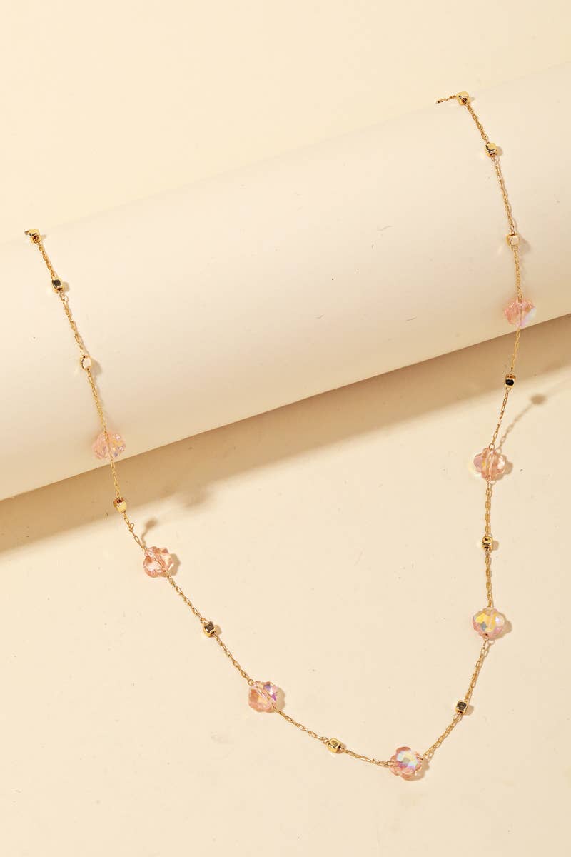 Dainty Chain Glass Bead Flower Station Necklace-Anarchy Street