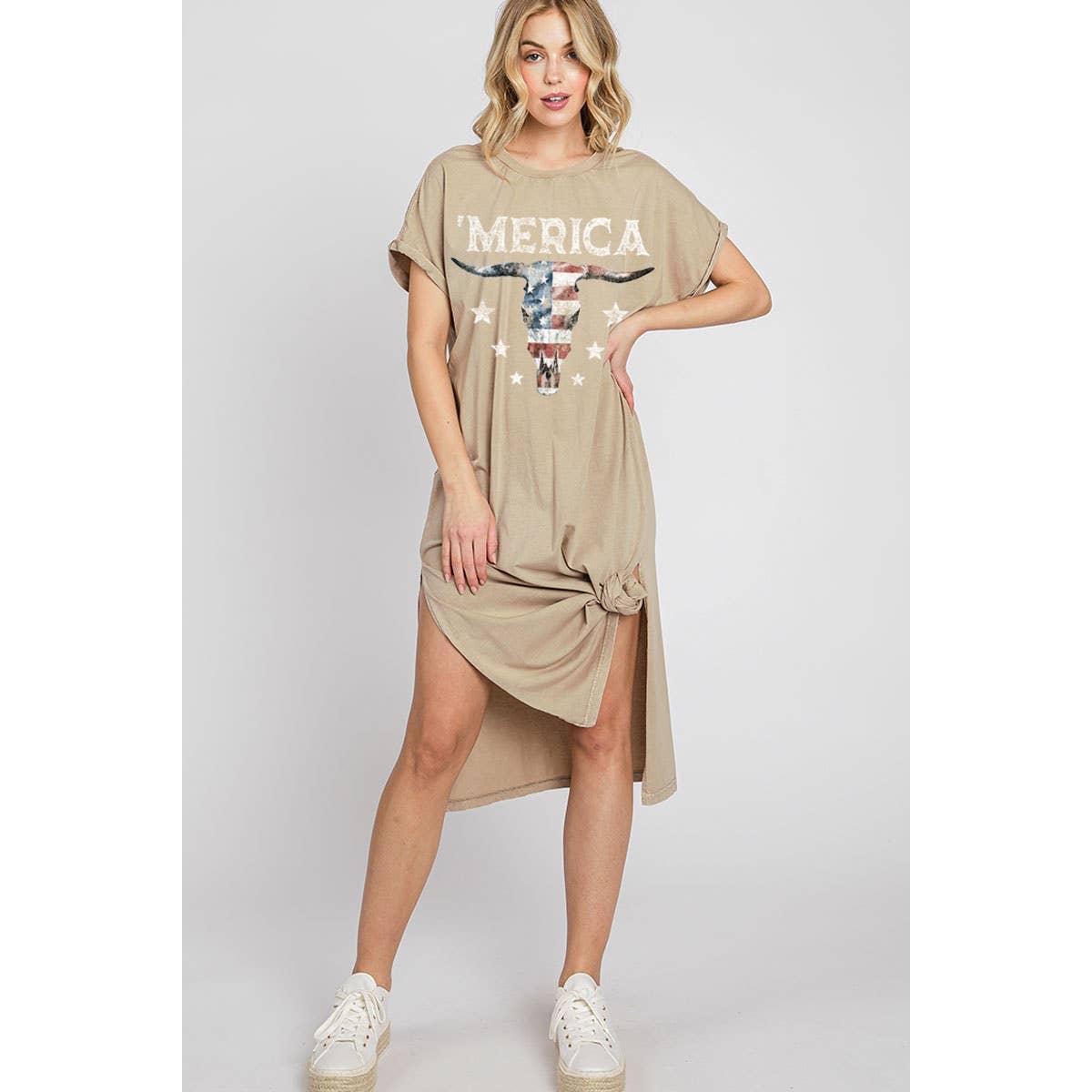 AMERICA COW SKULL MINERAL GRAPHIC DRESS