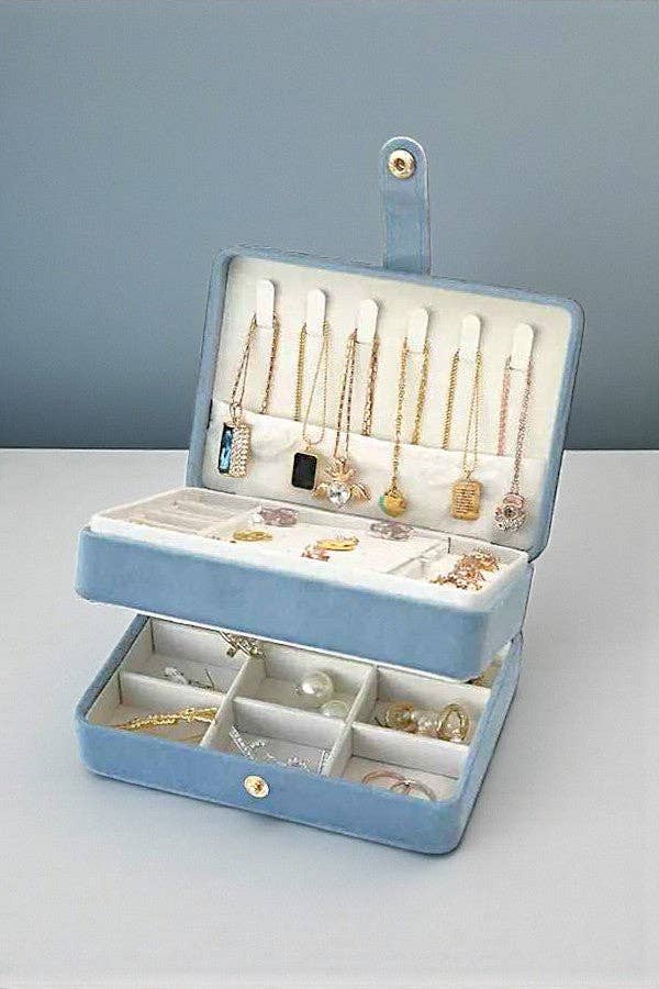 Gracie Blue Velvet Travel Jewelry Box