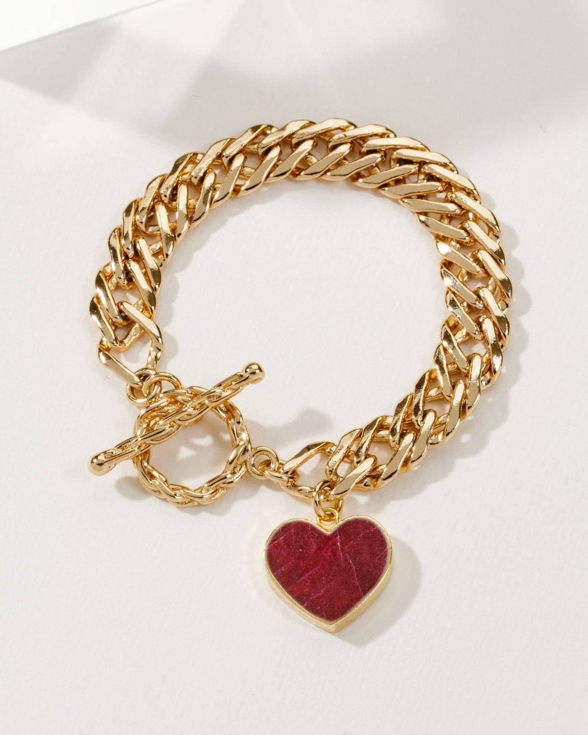 Luna Norte Heart of Gold Toggle Charm Bracelet - Ruby