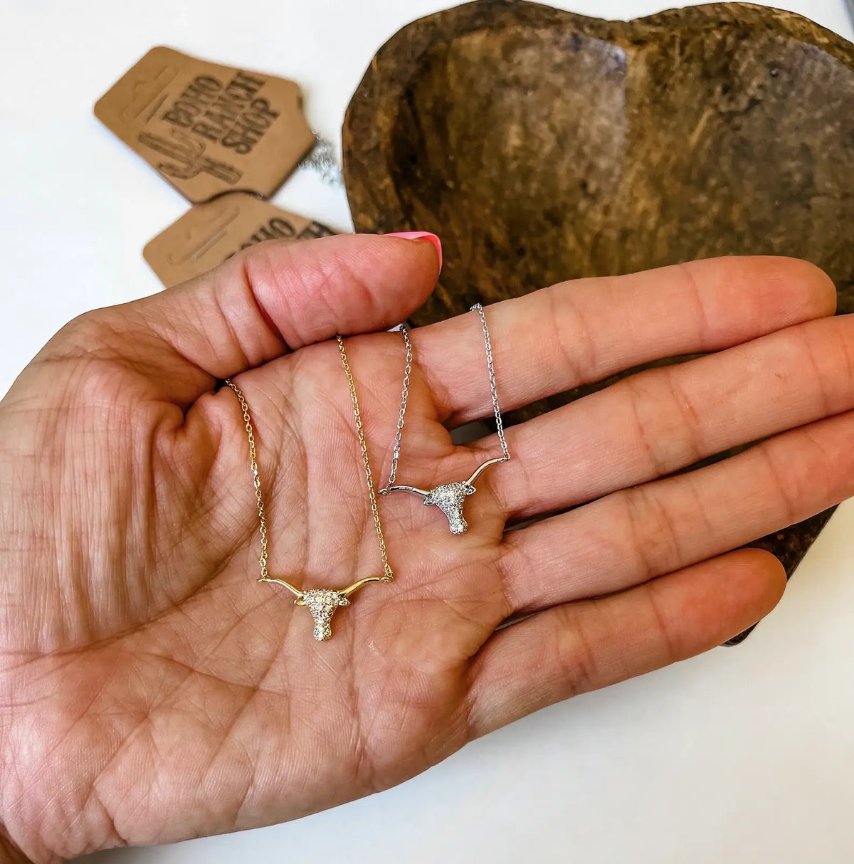 CZ Western Steer Dainty Necklace Cubic Zirconia