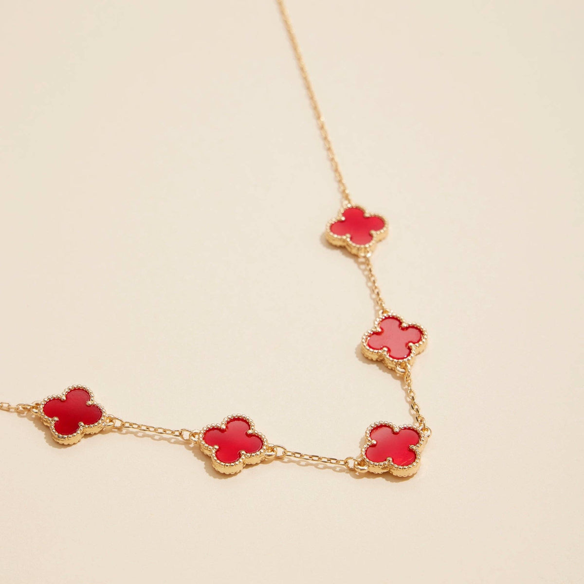 Gold Chain Clover Necklace with Shell Inlay Charms Reversible