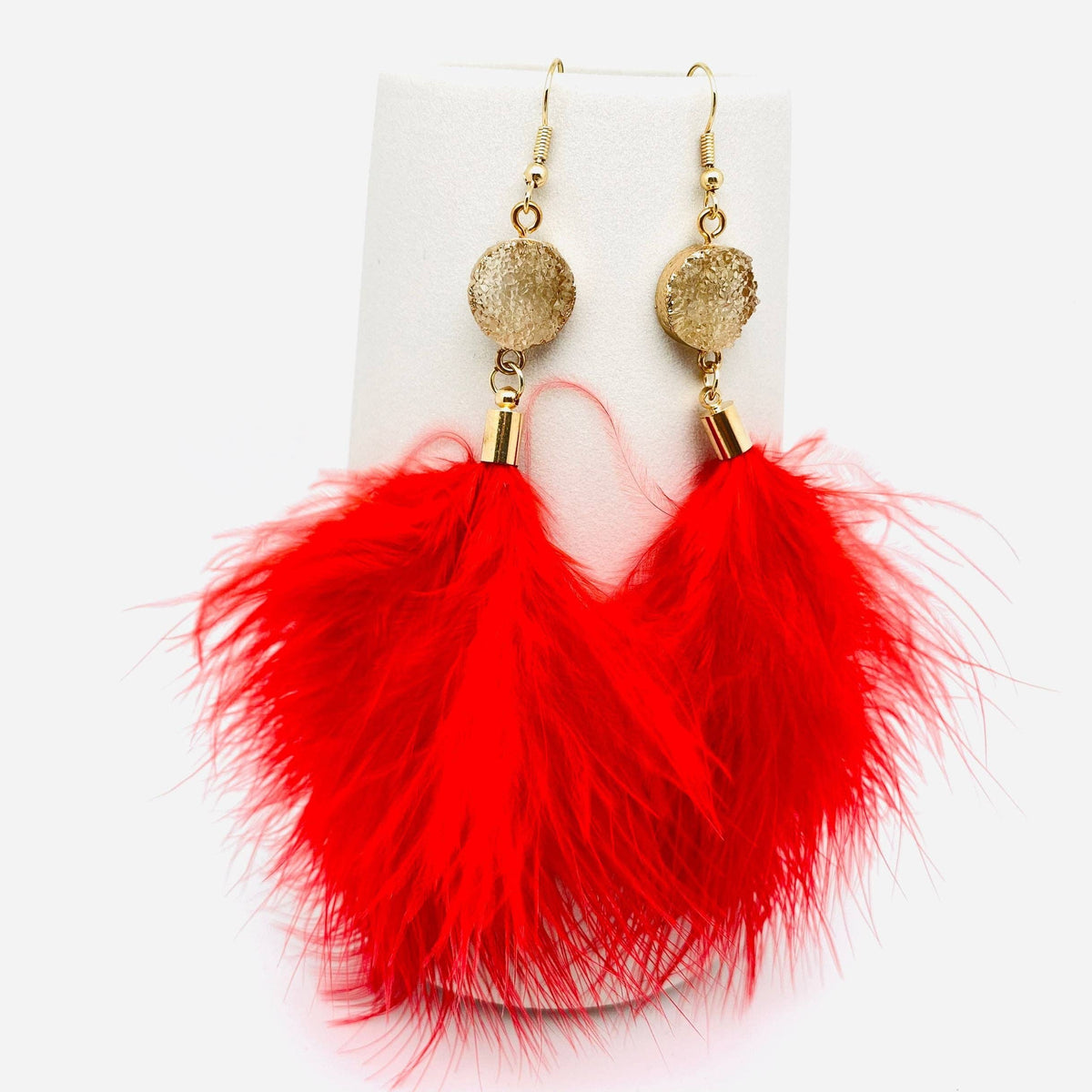 Red Temperament Feather Tassels Earrings Mio Queena