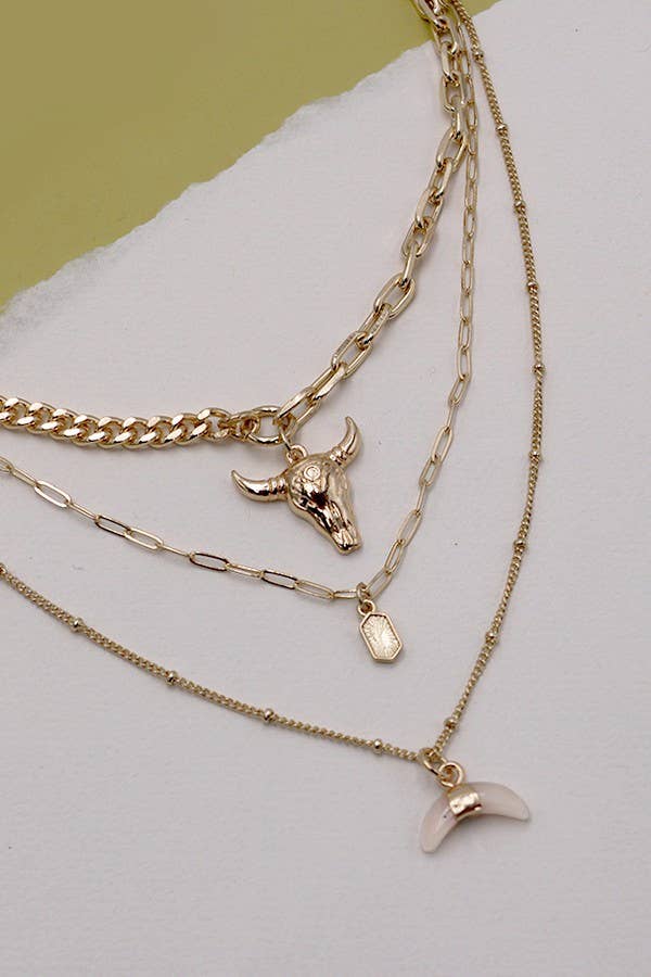 Western Bull Horn Multi Layer Necklace