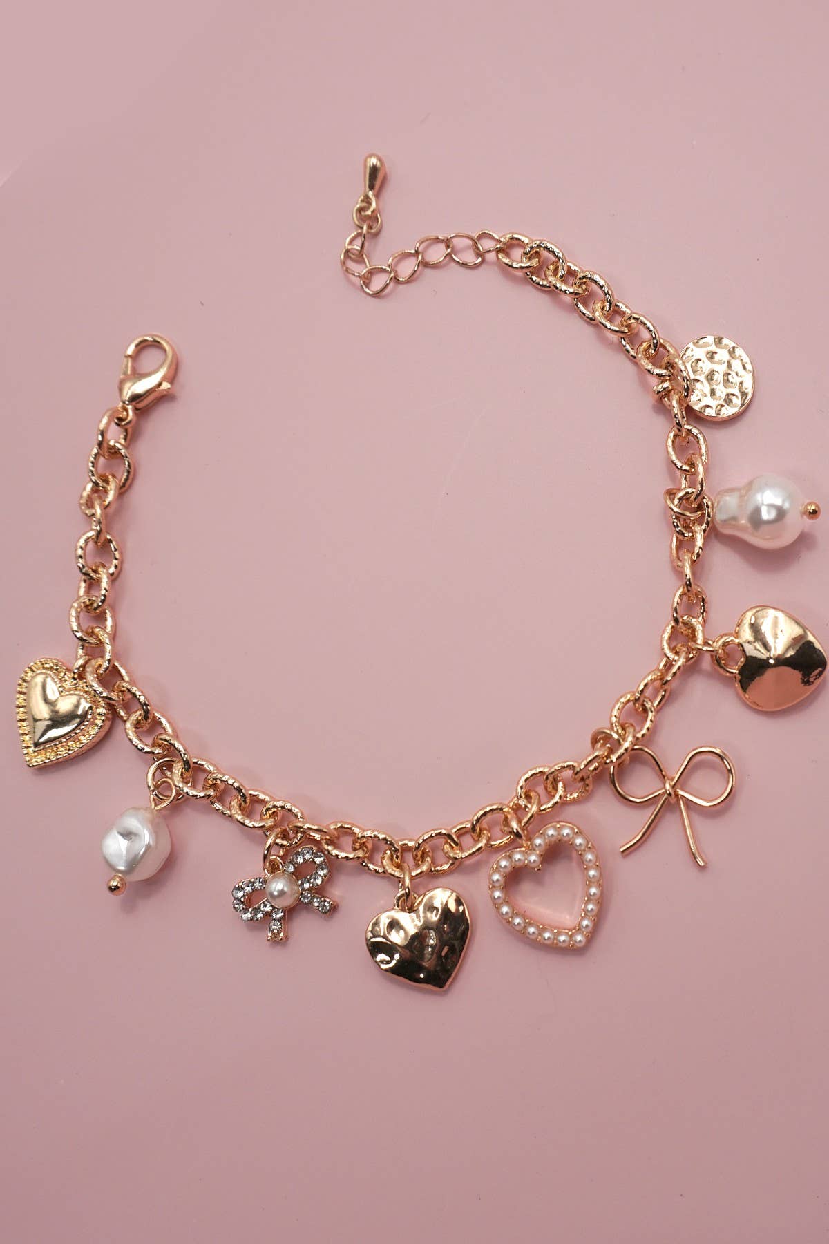 Charm Bracelet Bow Heart Pearl Disc Charms