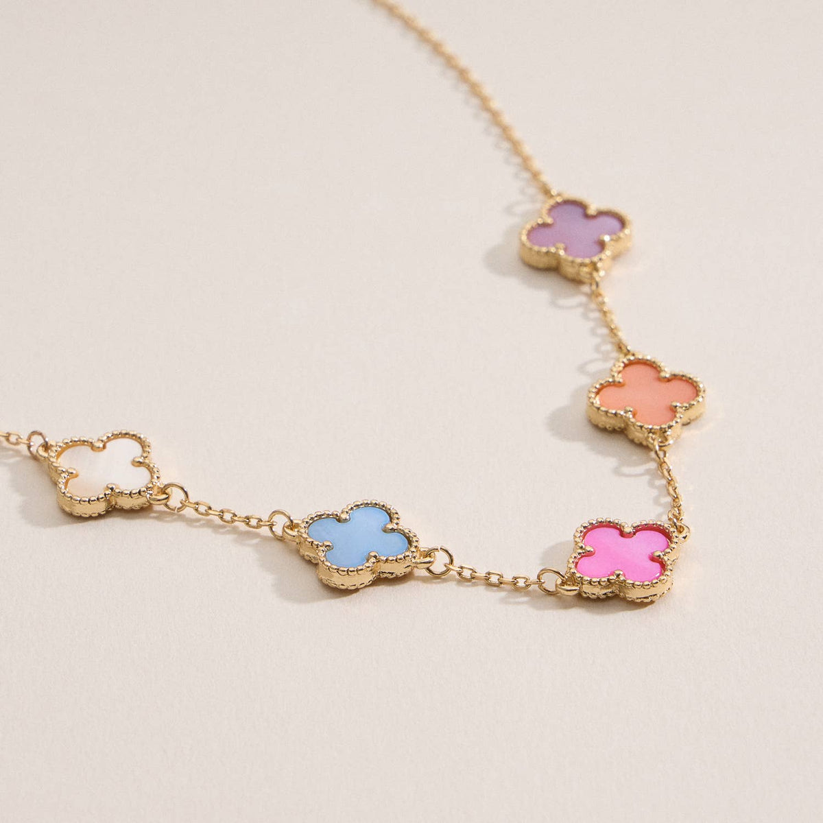 Gold Chain Clover Necklace with Shell Inlay Charms Reversible