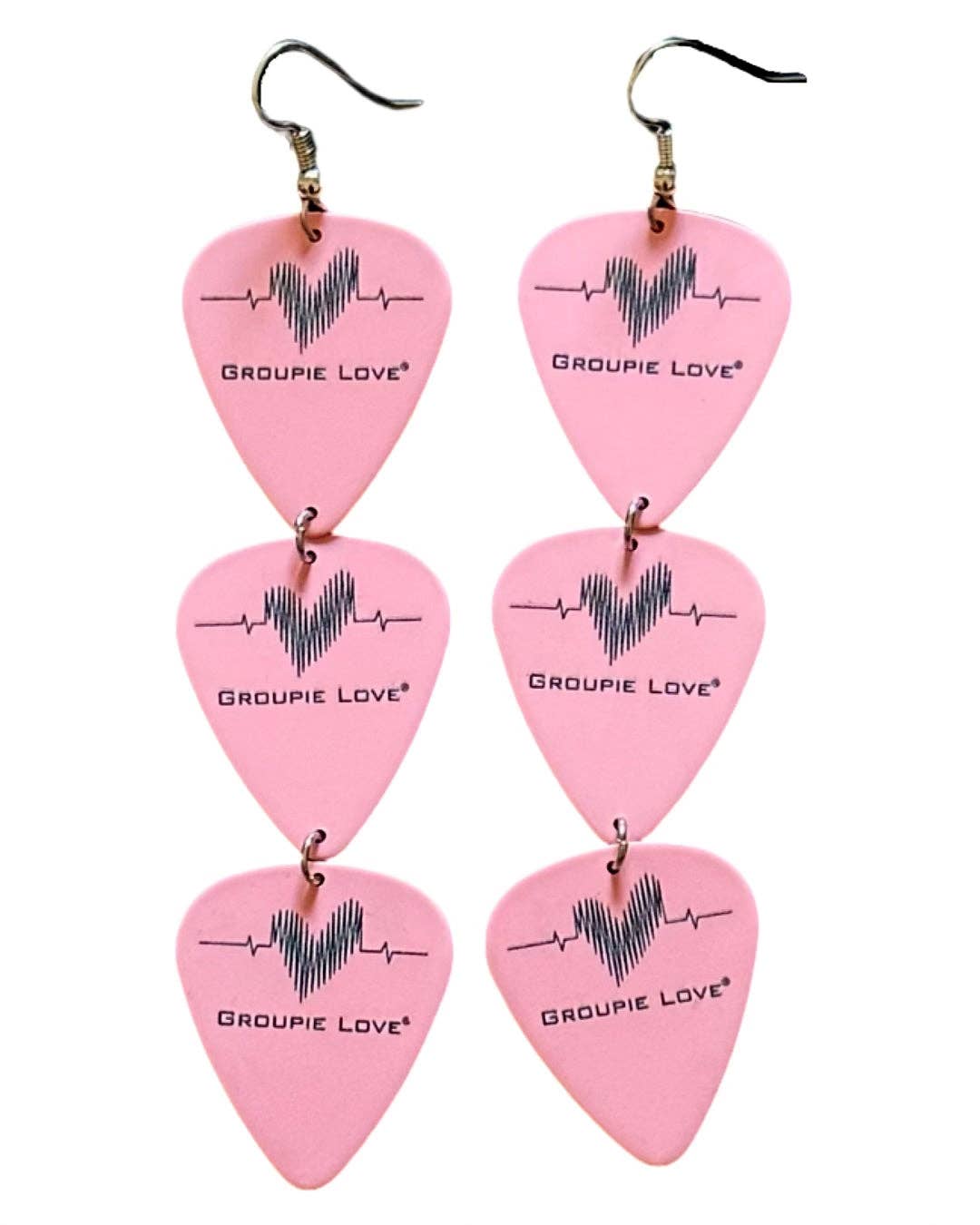 Groupie Love Pink Triple Guitar Pick Earrings-Groupie Love