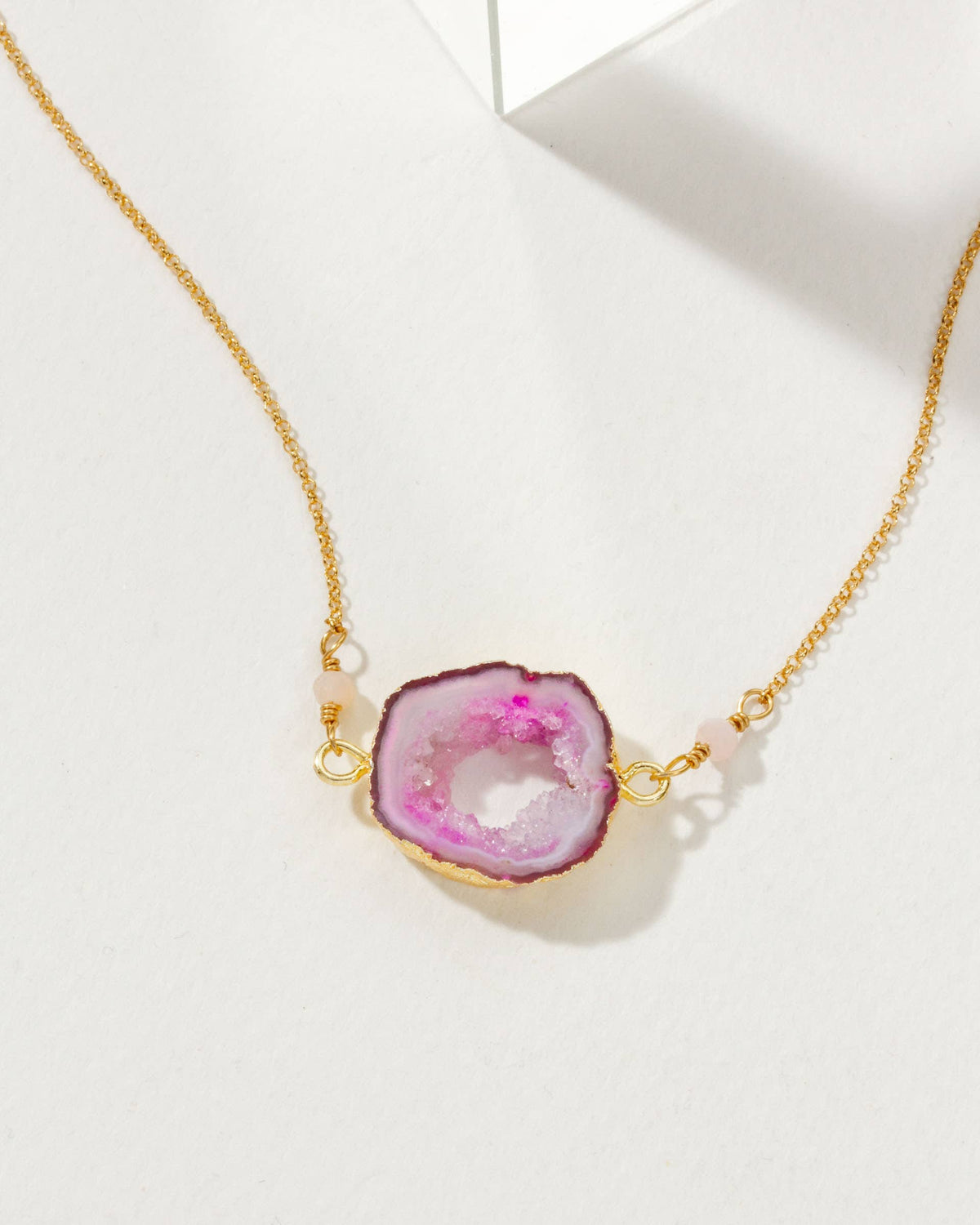 Luna Norte Earthly Geode Necklace- Agate Pink Tone