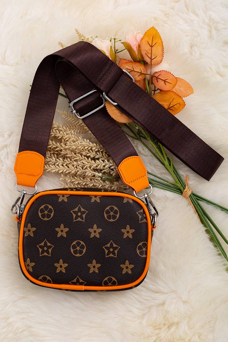 Chocolate Brown Star Printed Mini Crossbody Purse