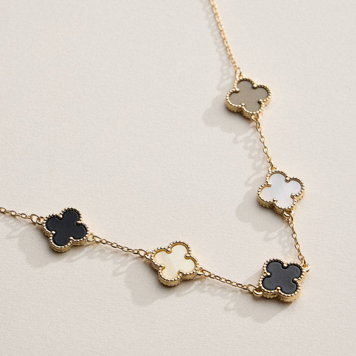 Gold Chain Clover Necklace with Shell Inlay Charms Reversible