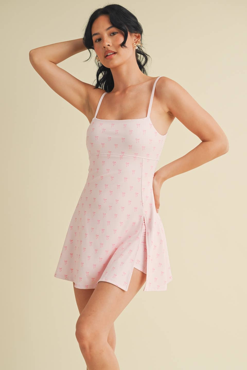 Bow Print A-Line Mini Dress by Kimberly C M / Pink Bows Bow Print A-Line Mini Dress by Kimberly C M / Pink Bows