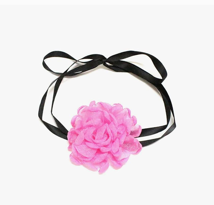 Black Shimmer Mesh Flower Wrap Choker Necklace -My Store