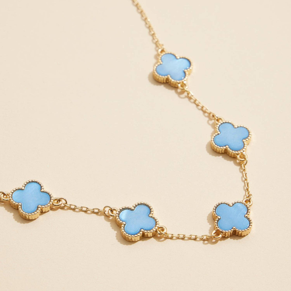 Gold Chain Clover Necklace with Shell Inlay Charms Reversible