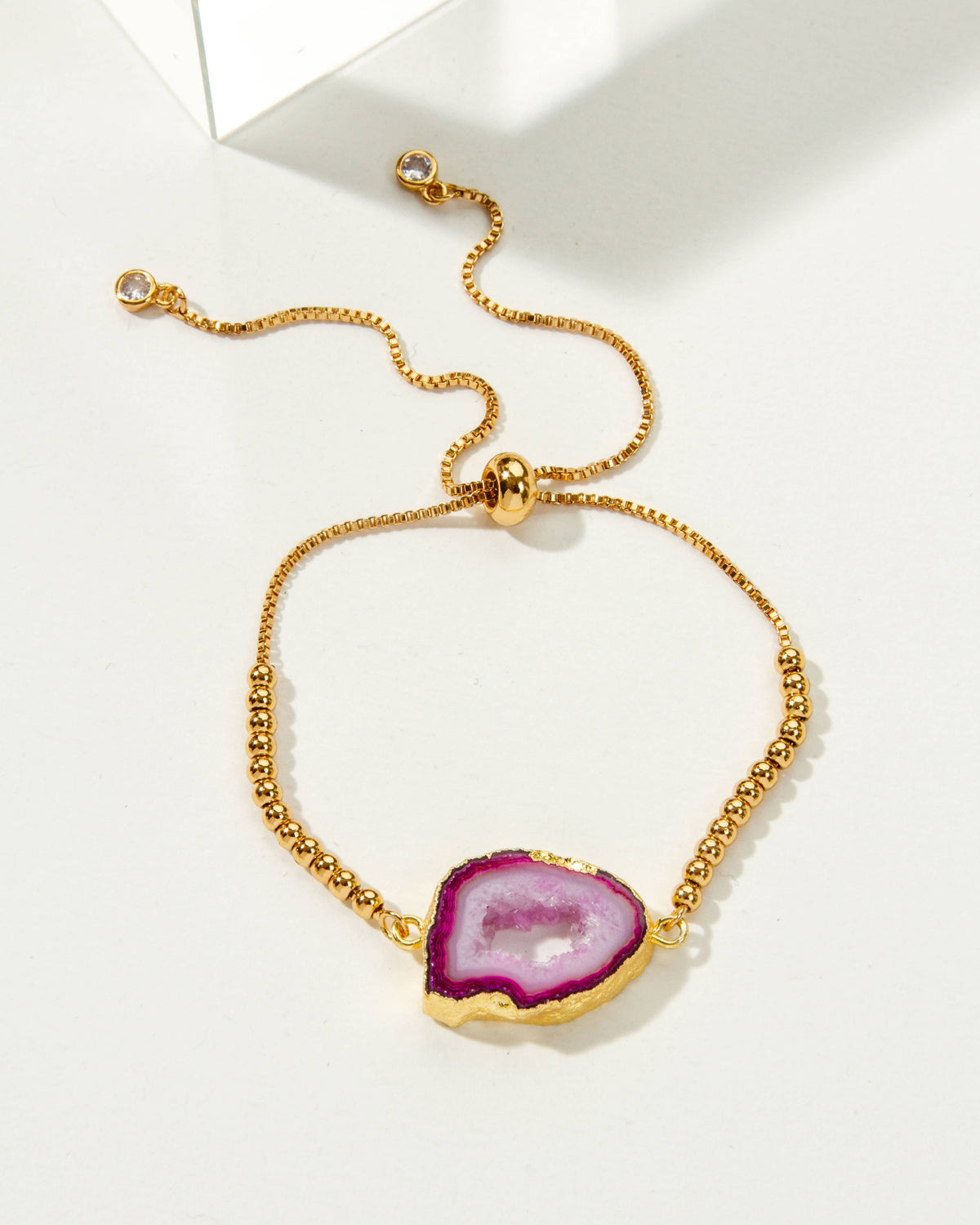 Luna Norte Golden Elements Adjustable Bracelet- Pink Geode