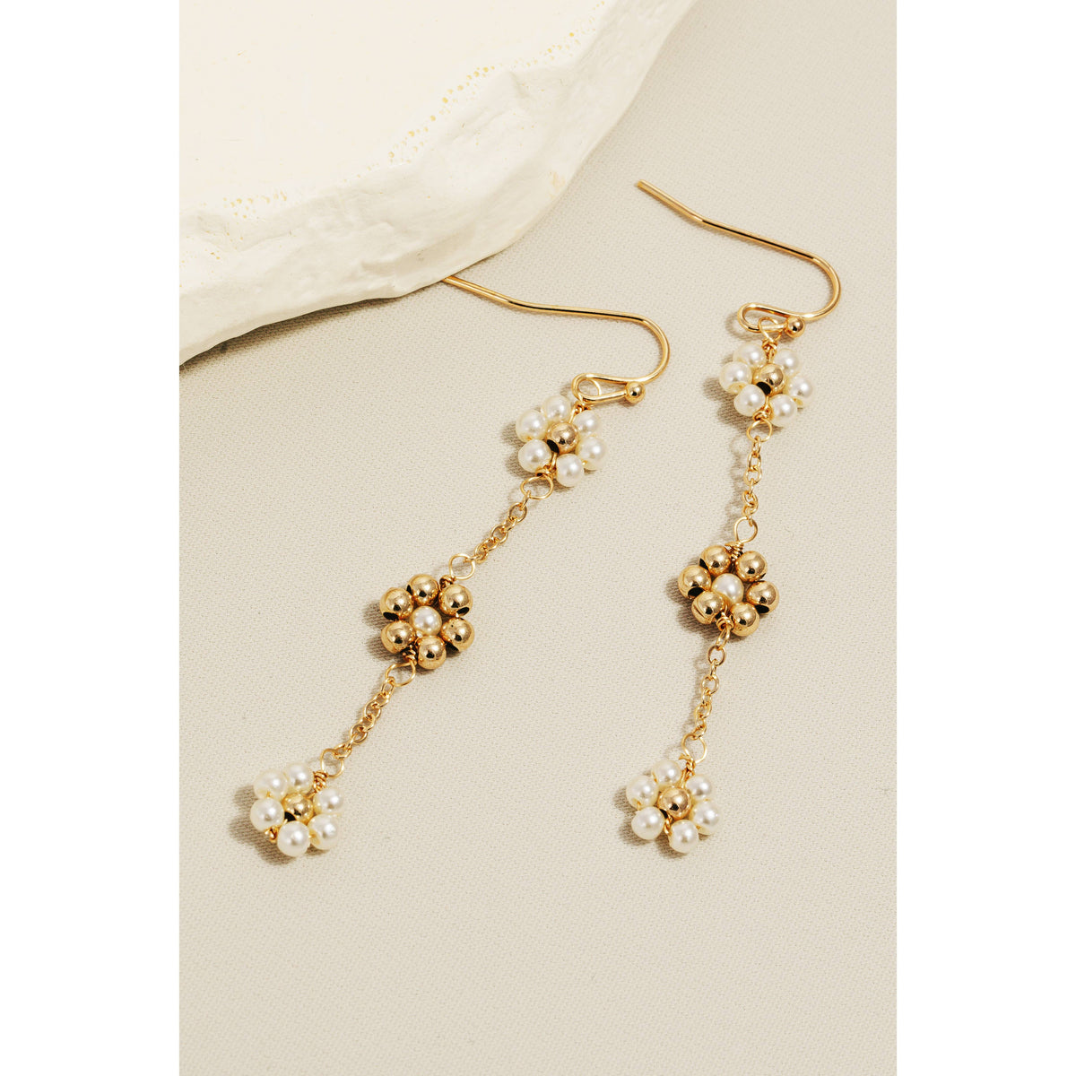 Pearl And Metallic Flower Bead Chain Dangle Earrings -Anarchy Street