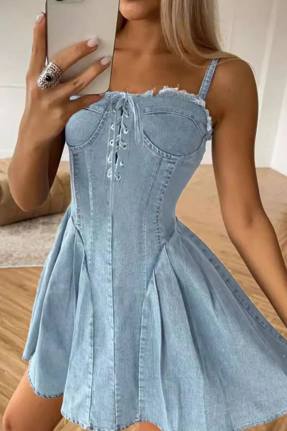 Lace Up Denim Cami Dress – Love Stitches Boutique