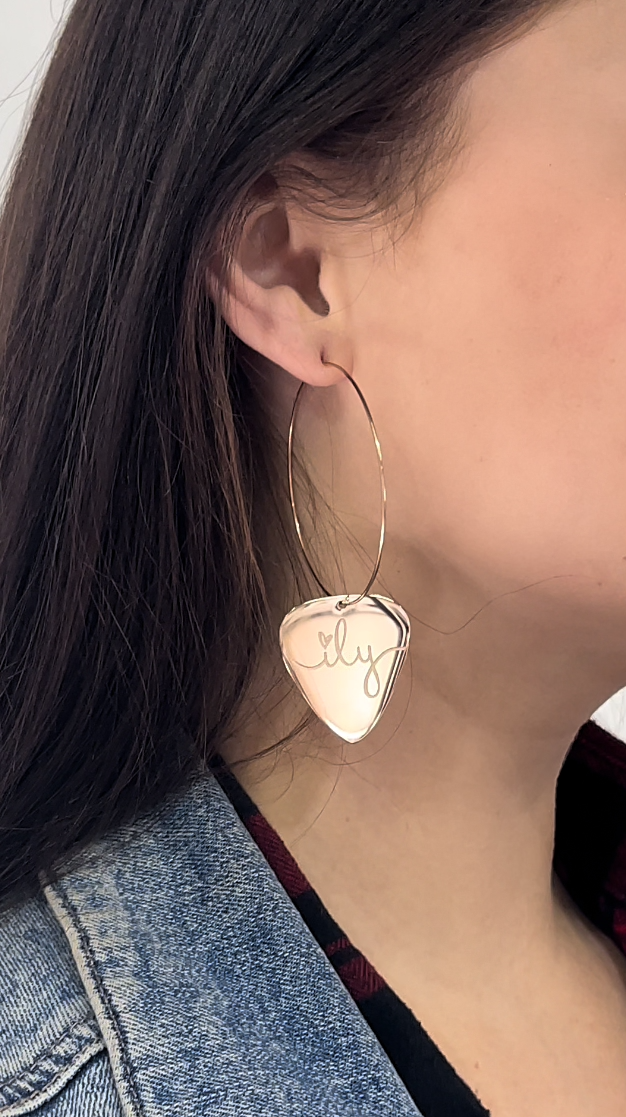 Rose Gold ILY Hoop Earrings Groupie Love Custom Earrings