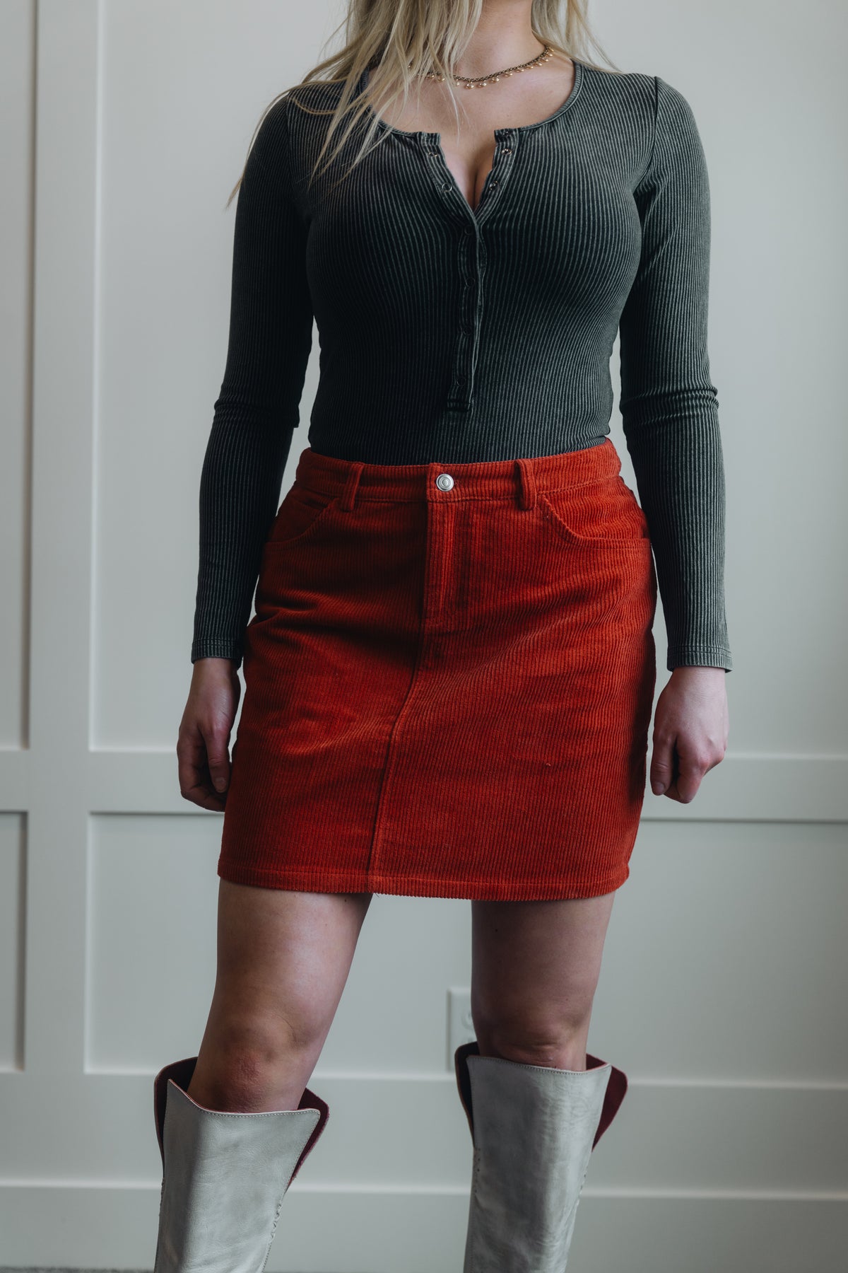 Basic Corduroy Mini Skirt Rust- My Store