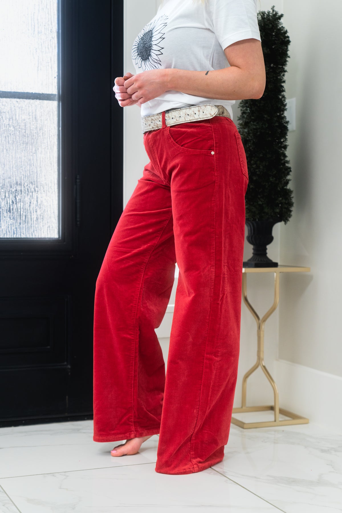 Red Corduroy With High Rise Wide Leg - Special A Jeans