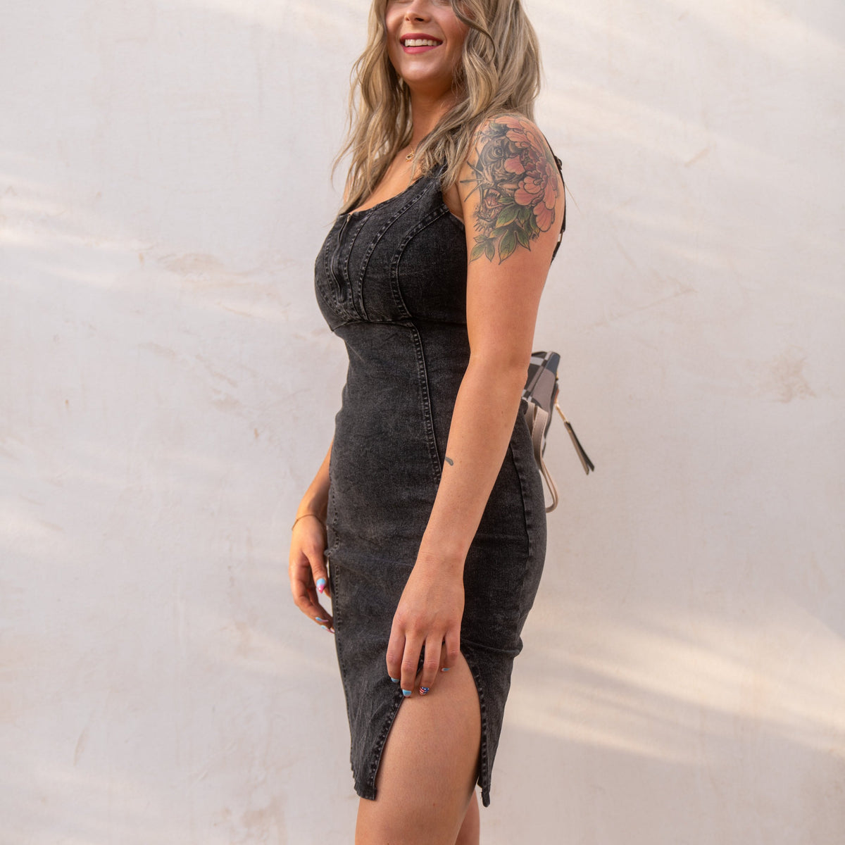 Zip Up Bodycon Denim Dress Rosa Clothing Black / L Zip Up Bodycon Denim Dress Rosa Clothing Black / L