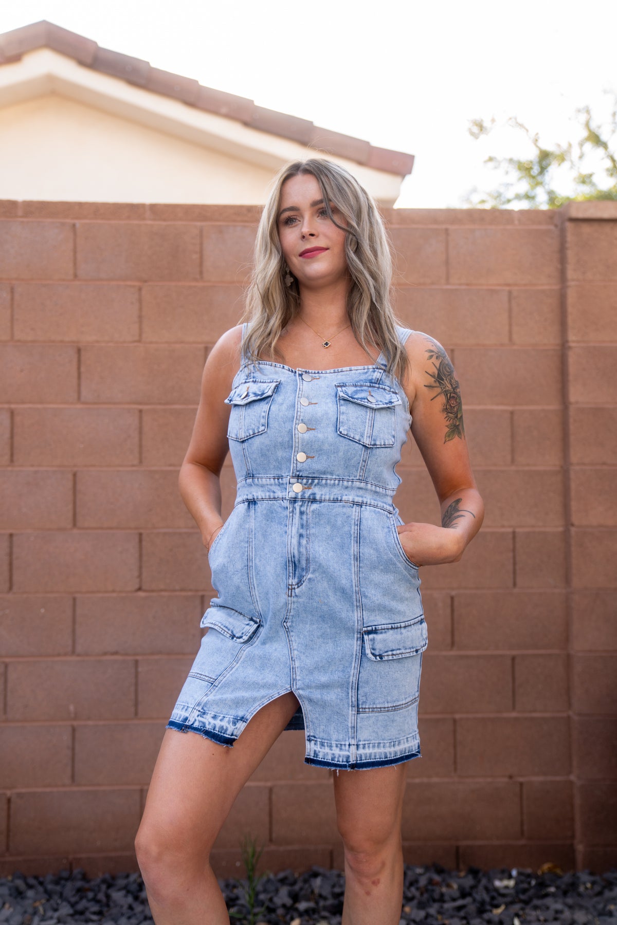 utility denim dress DENIM UTILITY DRESS M / Black DENIM