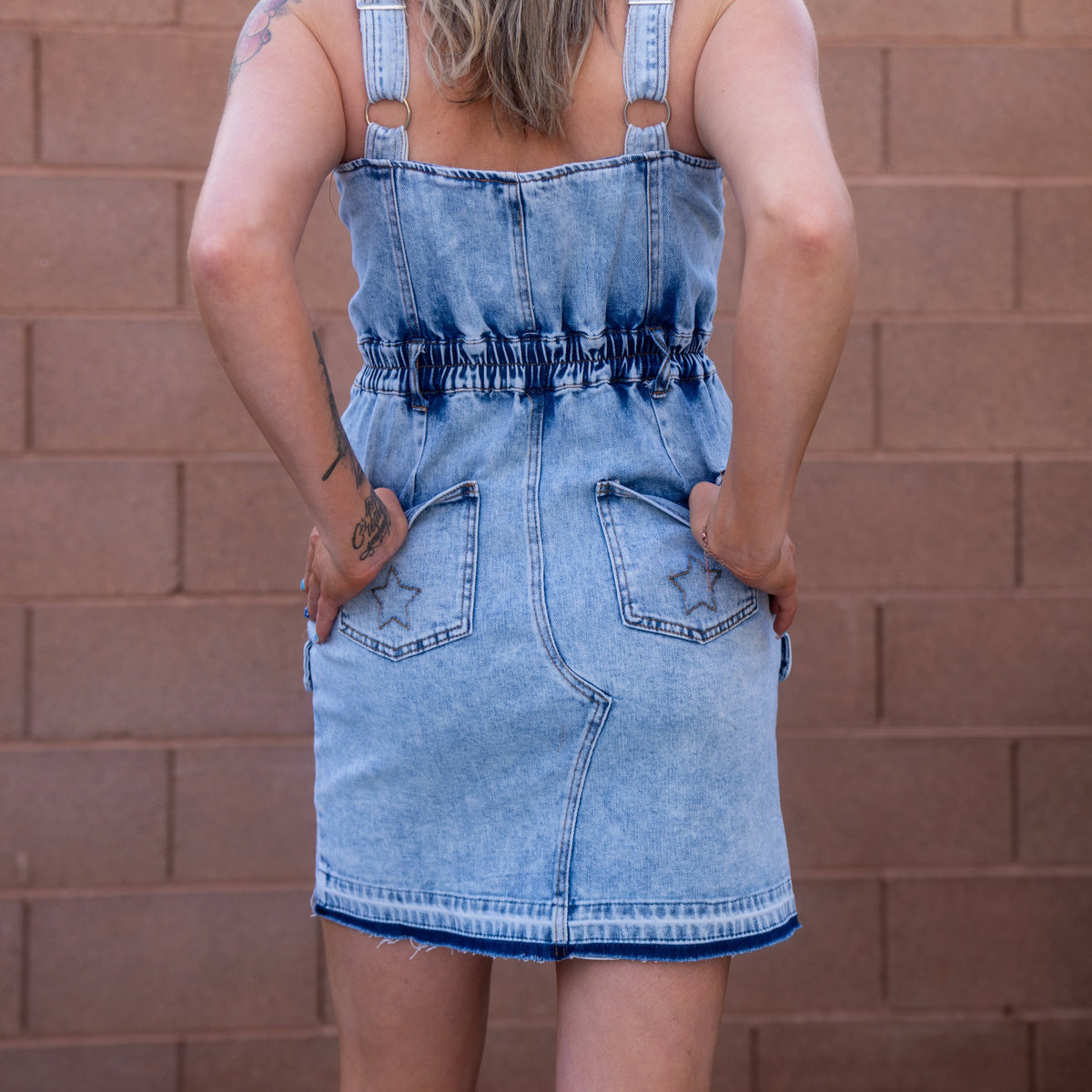 blue b denim dress Blue B Women's Light Wash Lace Sleeveless Denim Midi Dress
