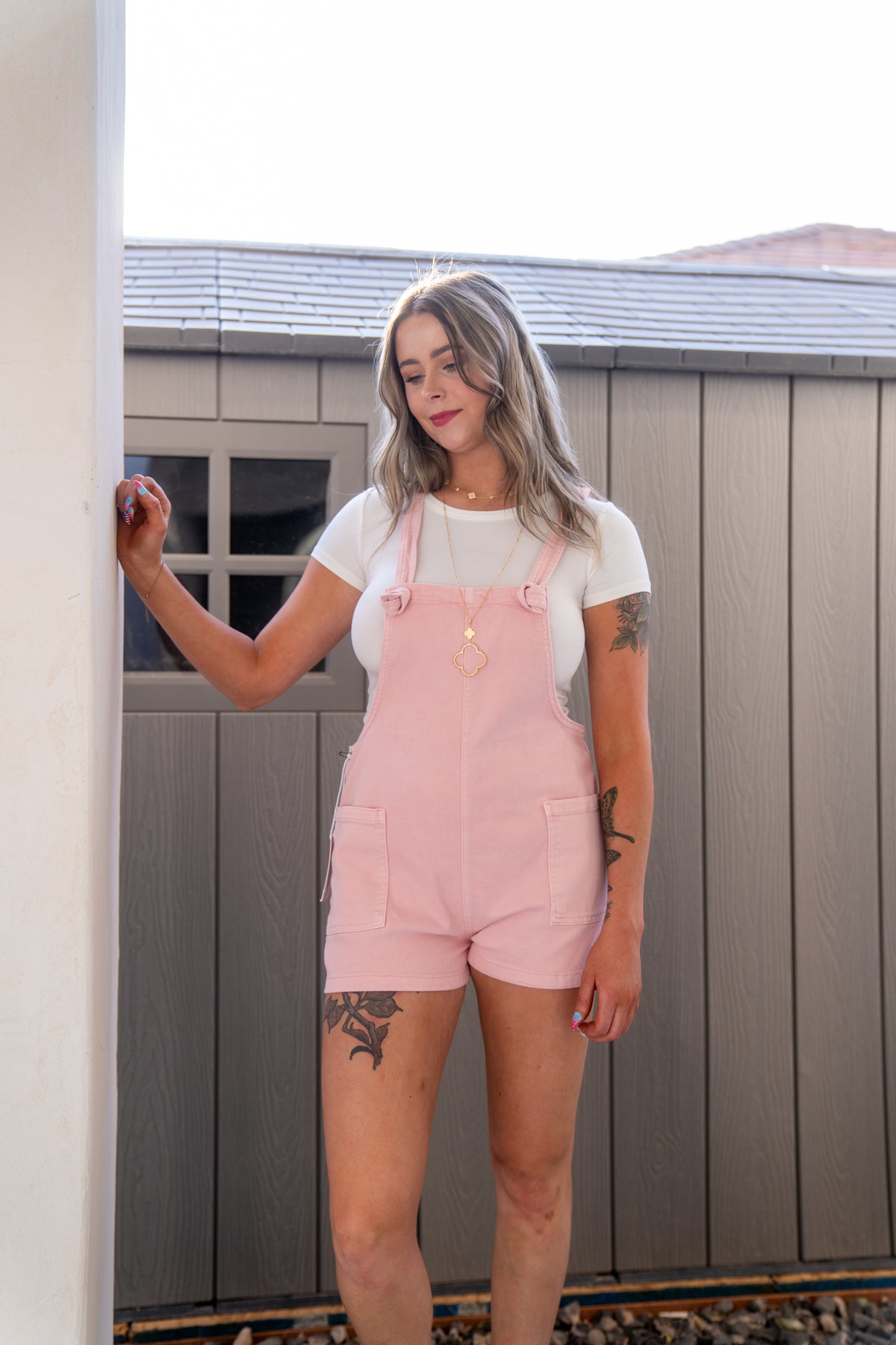 Pink Washed Knot Strap Zenana Romper Zenana