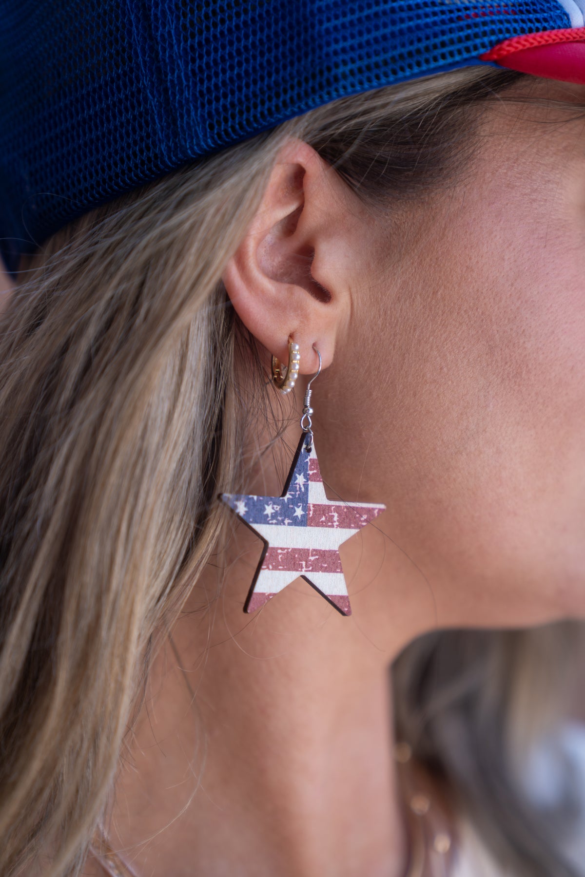 Wood Patriotic Stars Earrings- The Pretty Jewellery