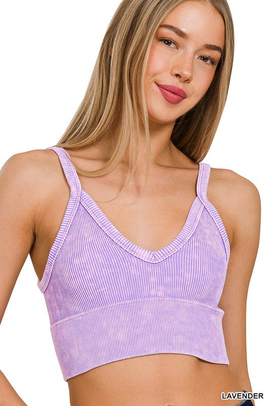 Washed Ribbed Seamless V-Neck Cropped Cami Zenana