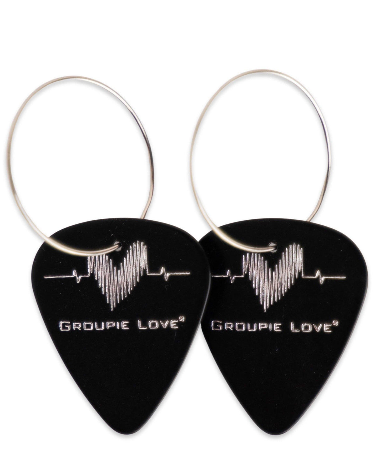 Black Silver Single Guitar Pick Earrings Groupie Love (25mm)