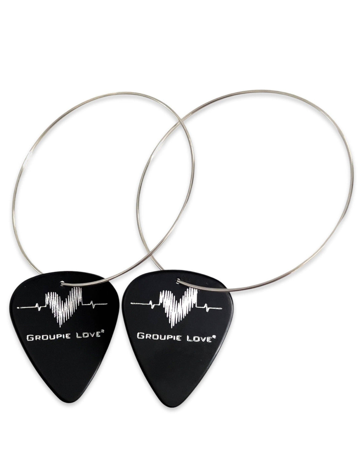 Black Silver Single Guitar Pick Earrings Groupie Love (50mm)