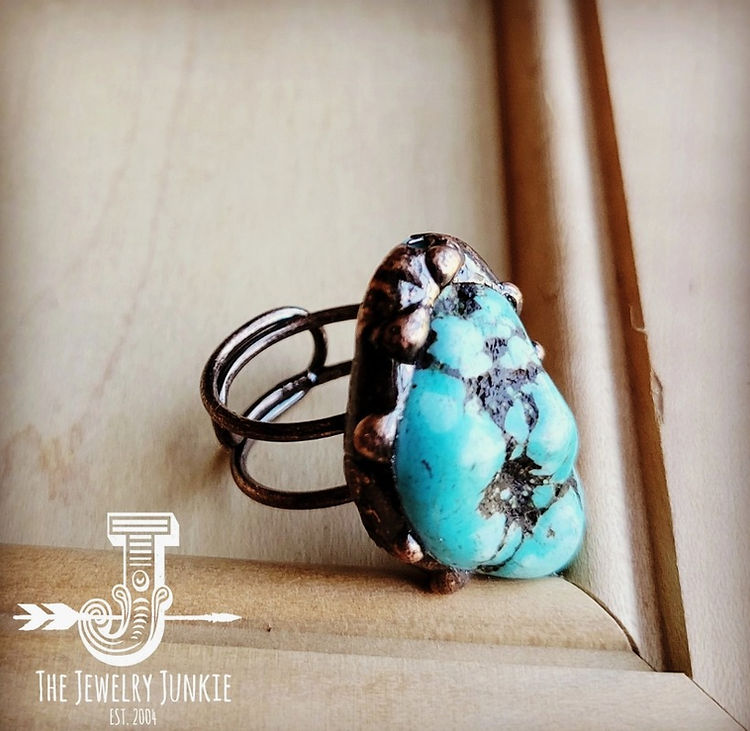 Blue Turquoise Ring Set in Antique Copper -The Jewelry Junkie