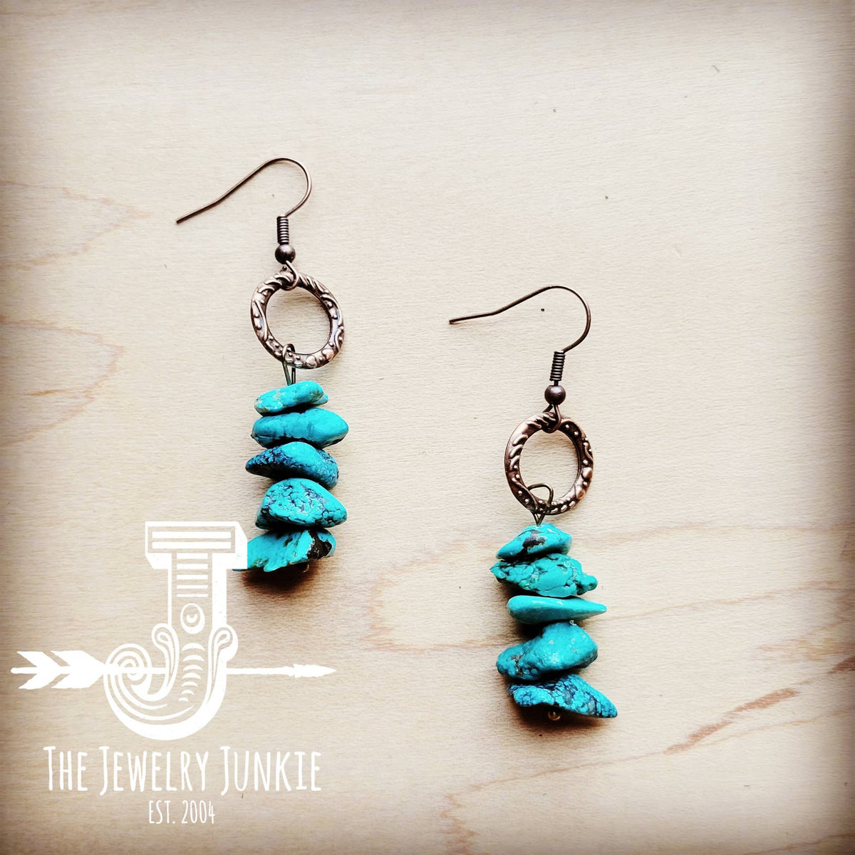 Blue Turquoise Stacked Gemstone Hoop Earrings