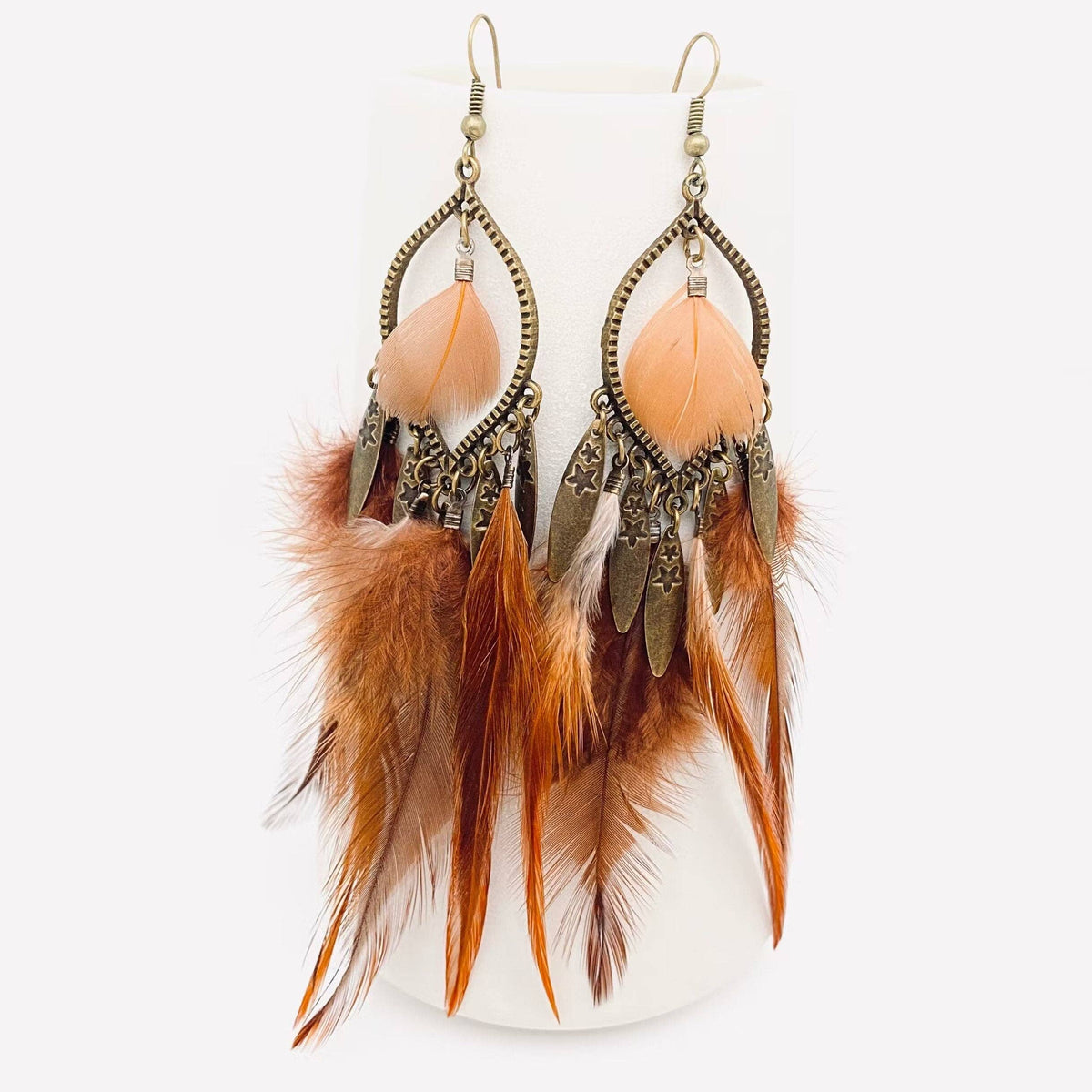 Bohemian Feather Metal Tassel Dangle Earrings Mio Queena