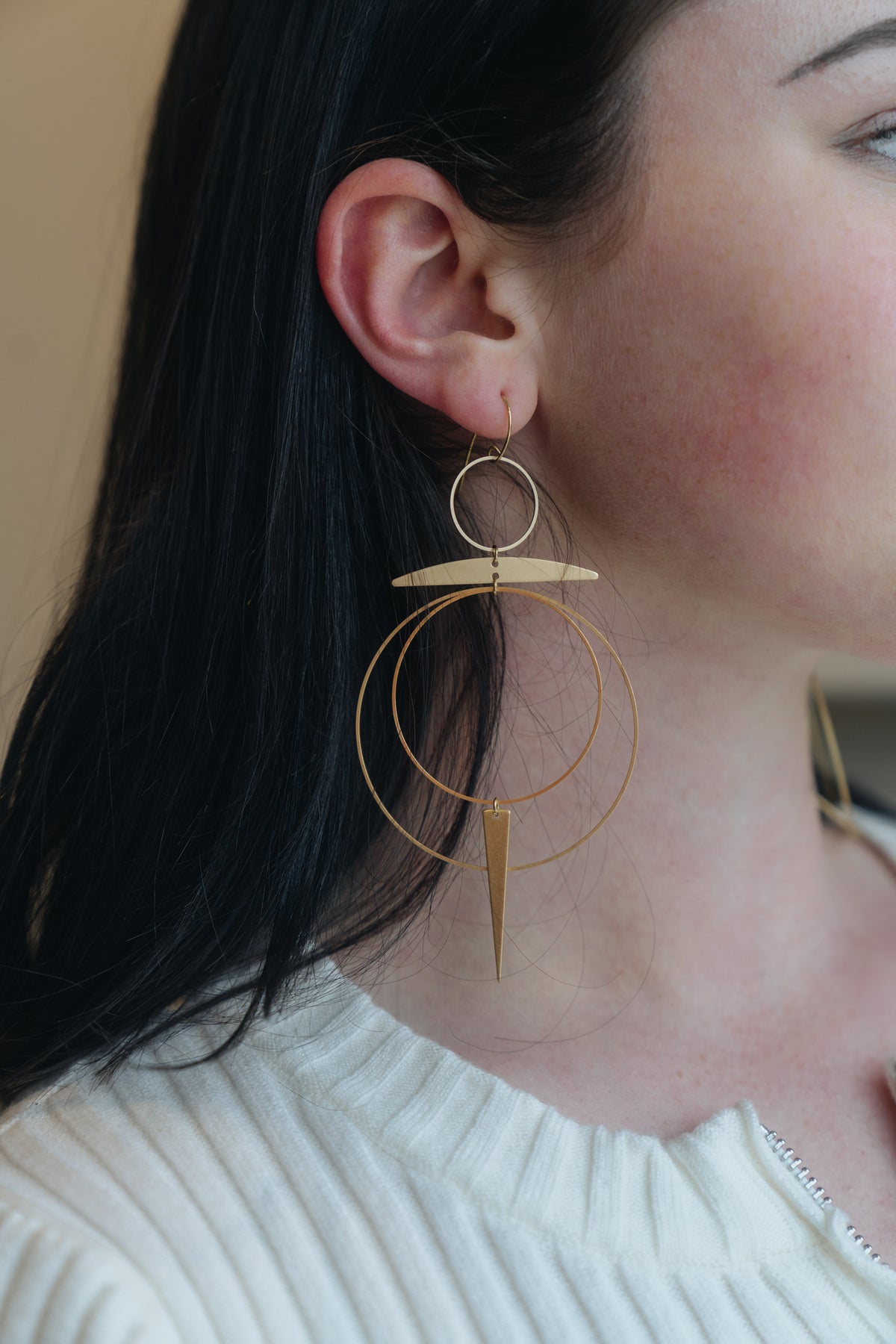 Brass Hoops Big Light Chandelier Earrings- Handmade Solstice