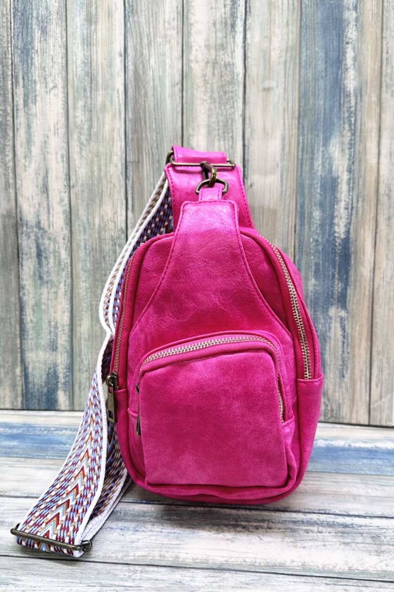 Hot Pink Solid Crossbody Bag. -Desheng Enterprise