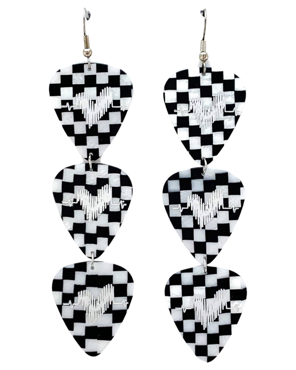 Checkerboard Triple Guitar Pick Earrings Groupie Love