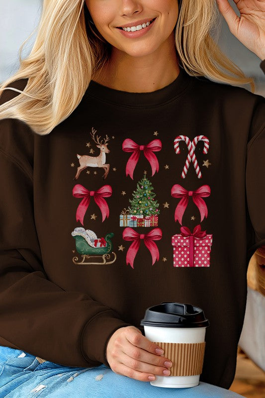 Christmas Deer Red Present Holiday Sweatshirt Brown