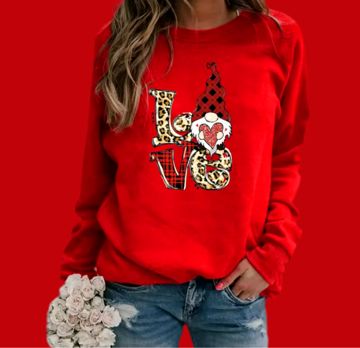 Christmas Elf Leopard Love Sweatshirt Red