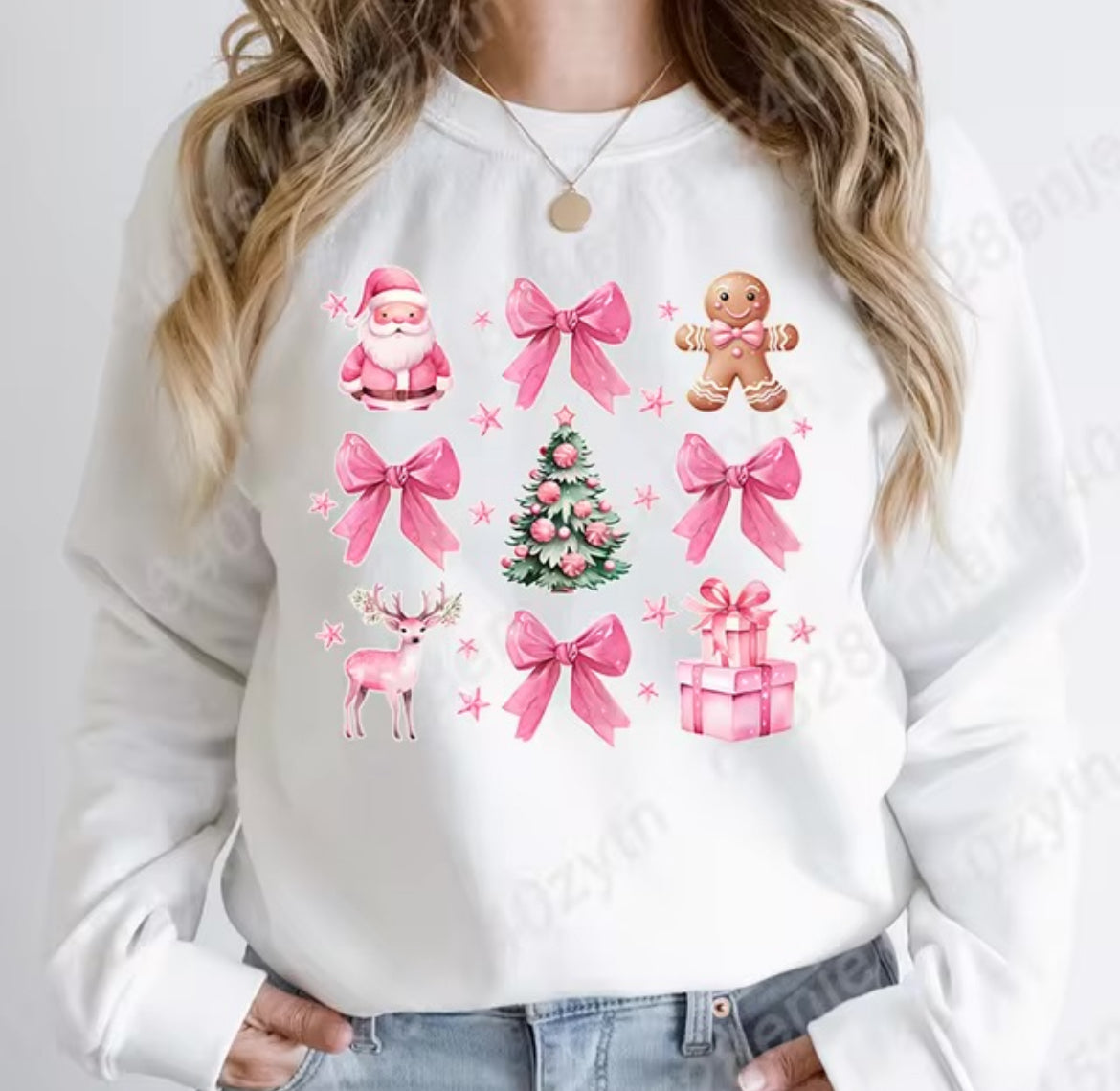 Christmas Pink Bow Santa Gingerbread Sweatshirt