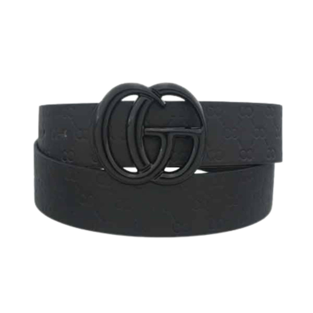 Color Coated Go Buckle Embossed Print Belt Bella K (Black)