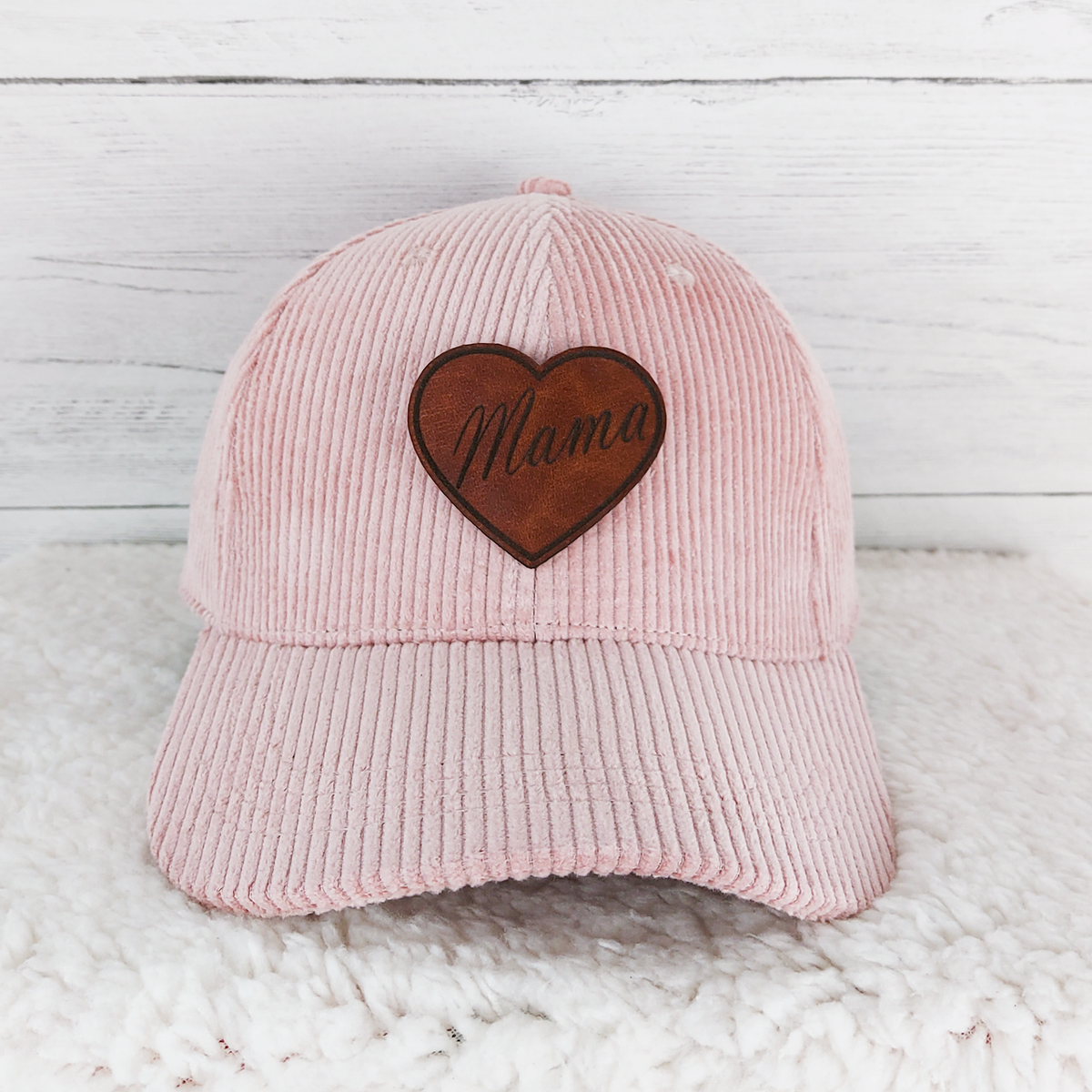 Corduroy Hat With Mama Heart Leather Patch -Trendy Tee Co.