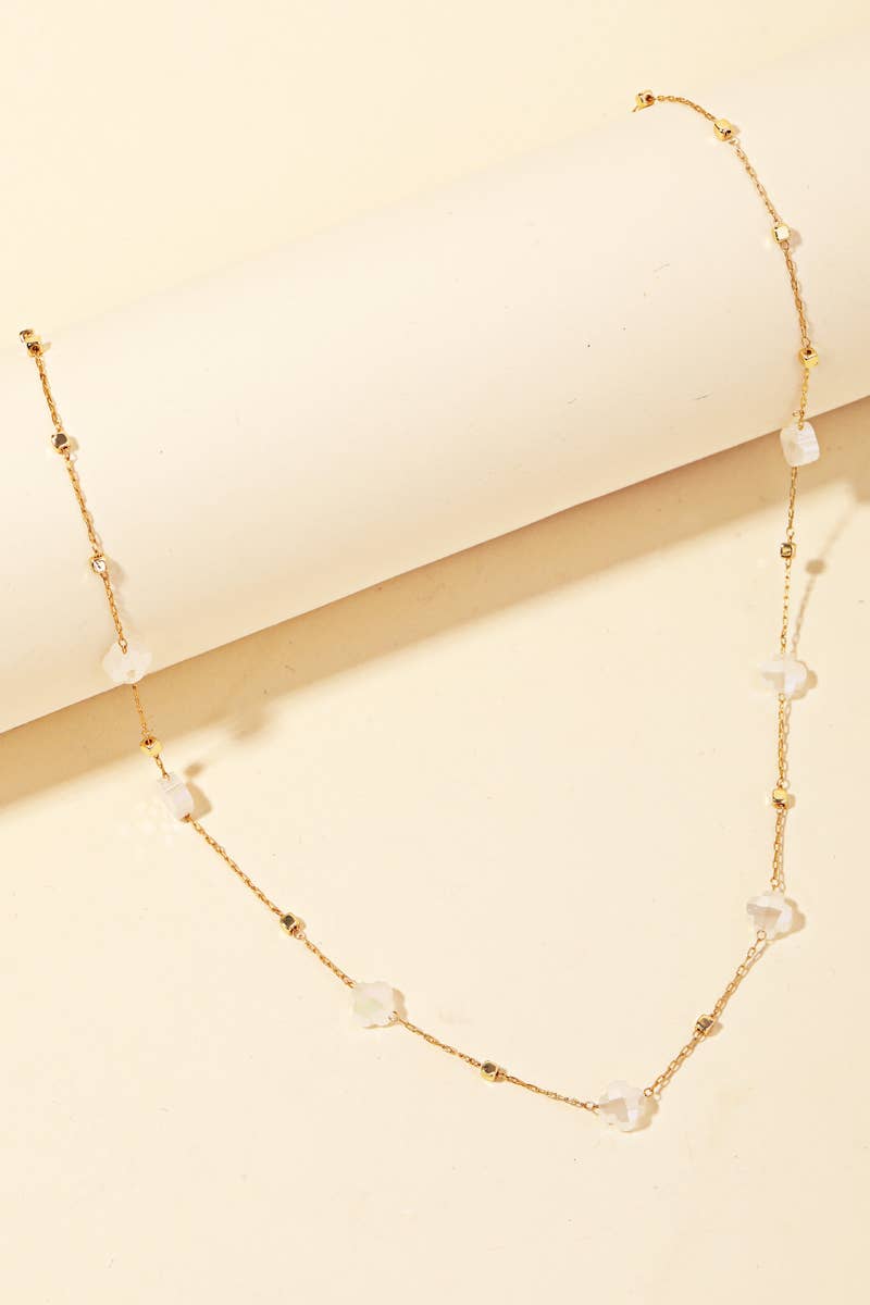 Dainty Chain Glass Bead Flower Station Necklace-Anarchy Street