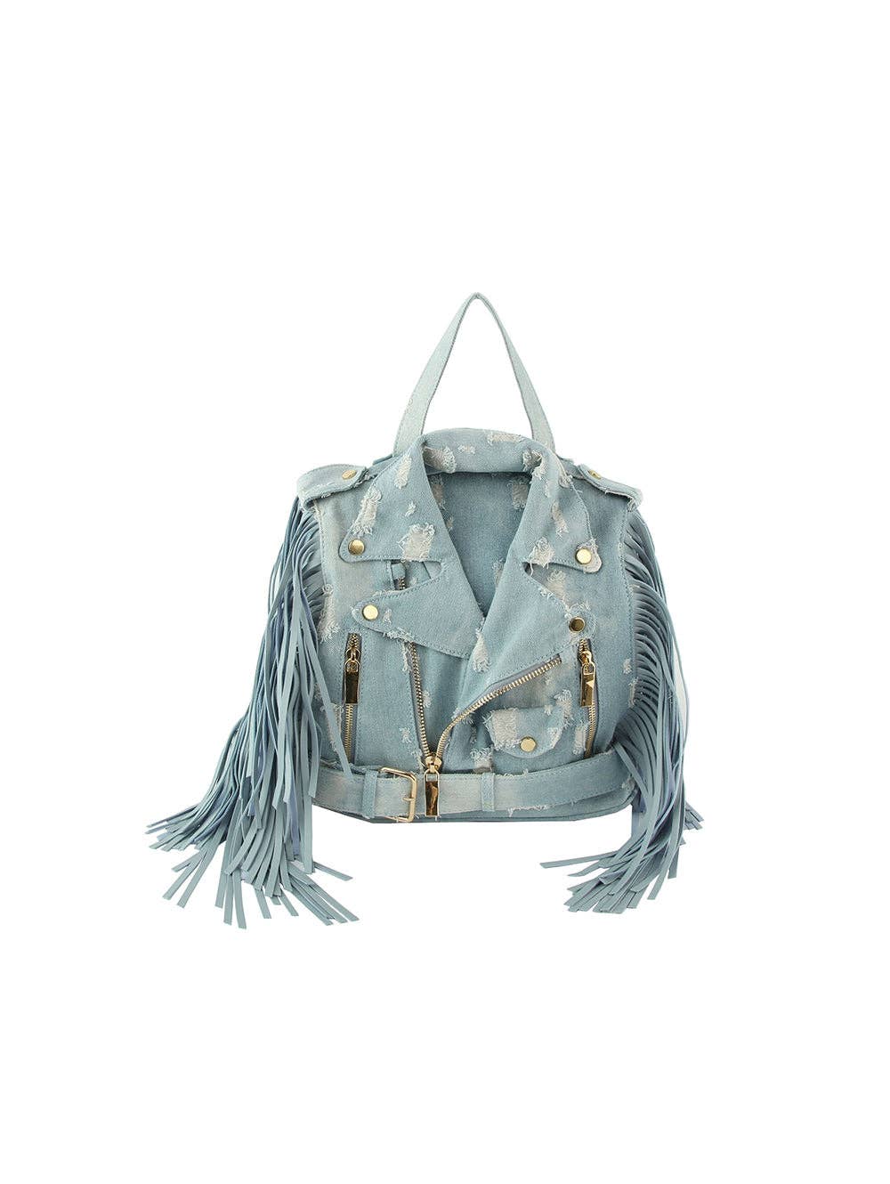 denim jacket leather backpack Fringe Motorcycle Jacket Backpack Handbag Factory Corp (Lt Denim) – Love  Stitches Boutique