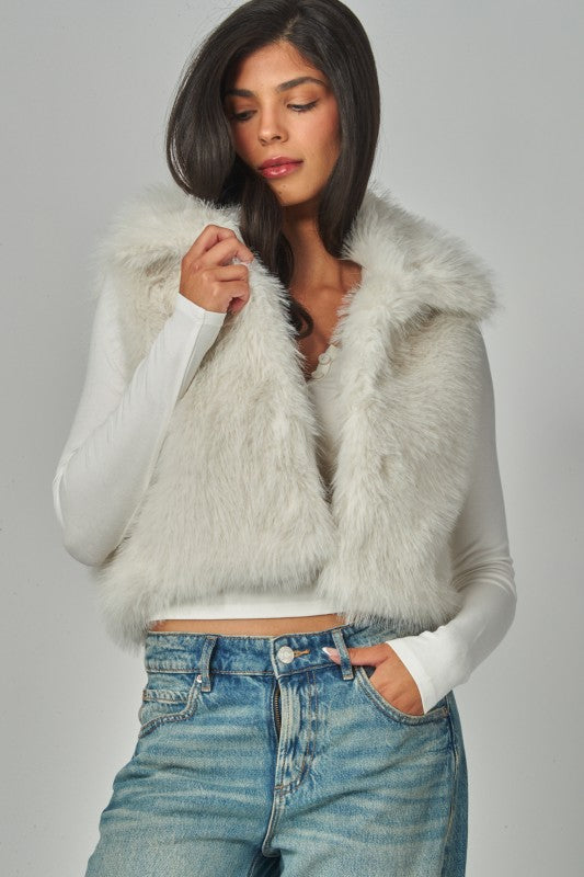 Foxy Faux Fur Crop Vest Gilet Light Beige Restocked!!