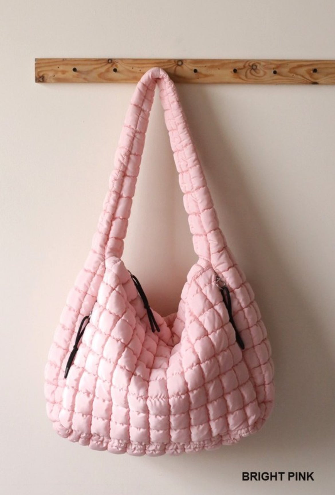 Bright Pink Oversized Quilted Carryall Tote Bag by Zenana