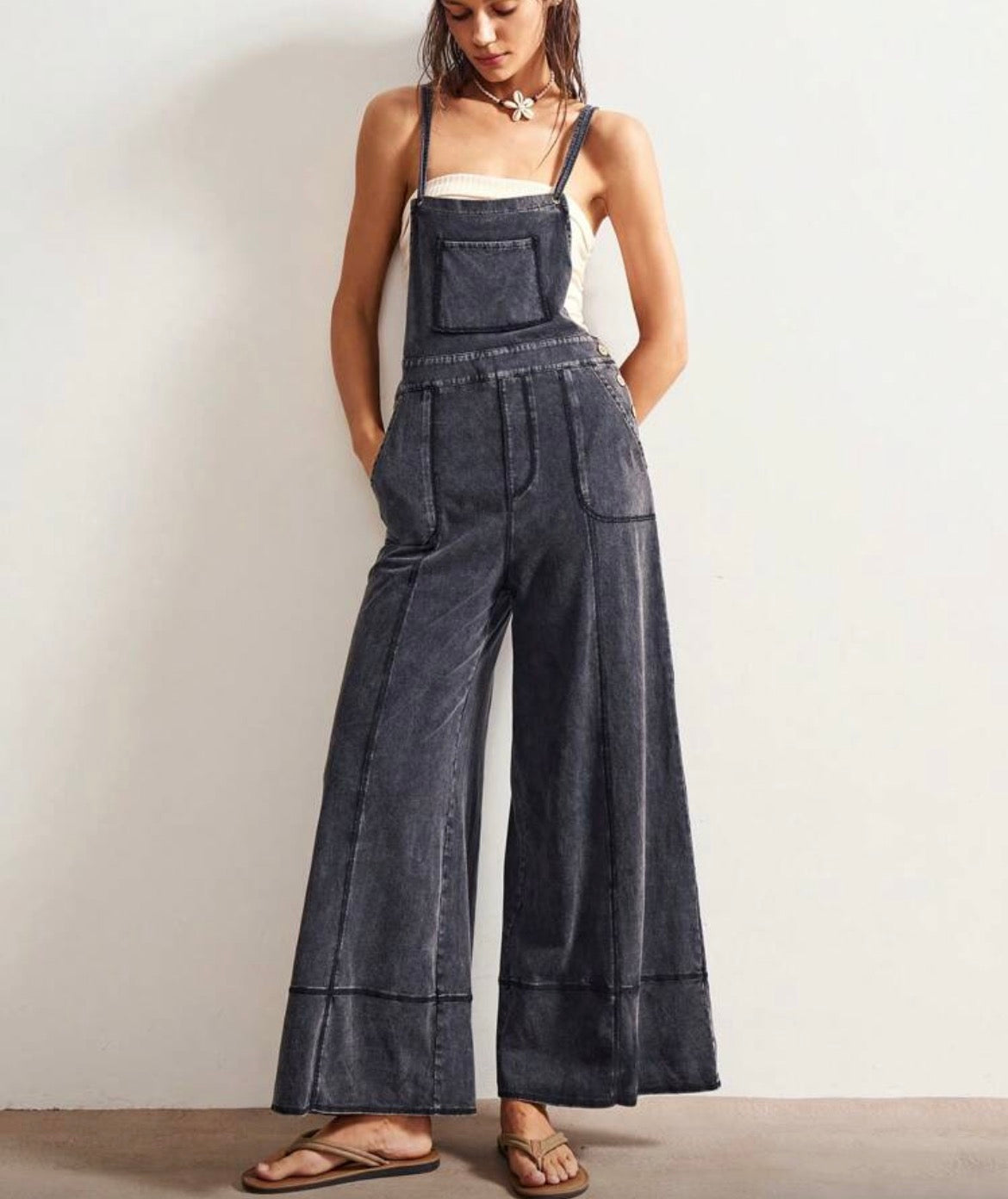 Distressed Mineral Washed Jumpsuit