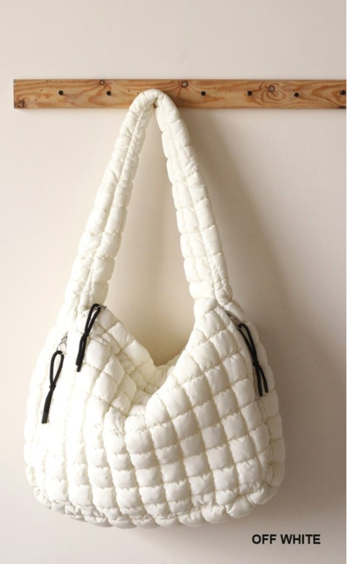 Off White Oversized Quilted Carryall Tote Bag by Zenana