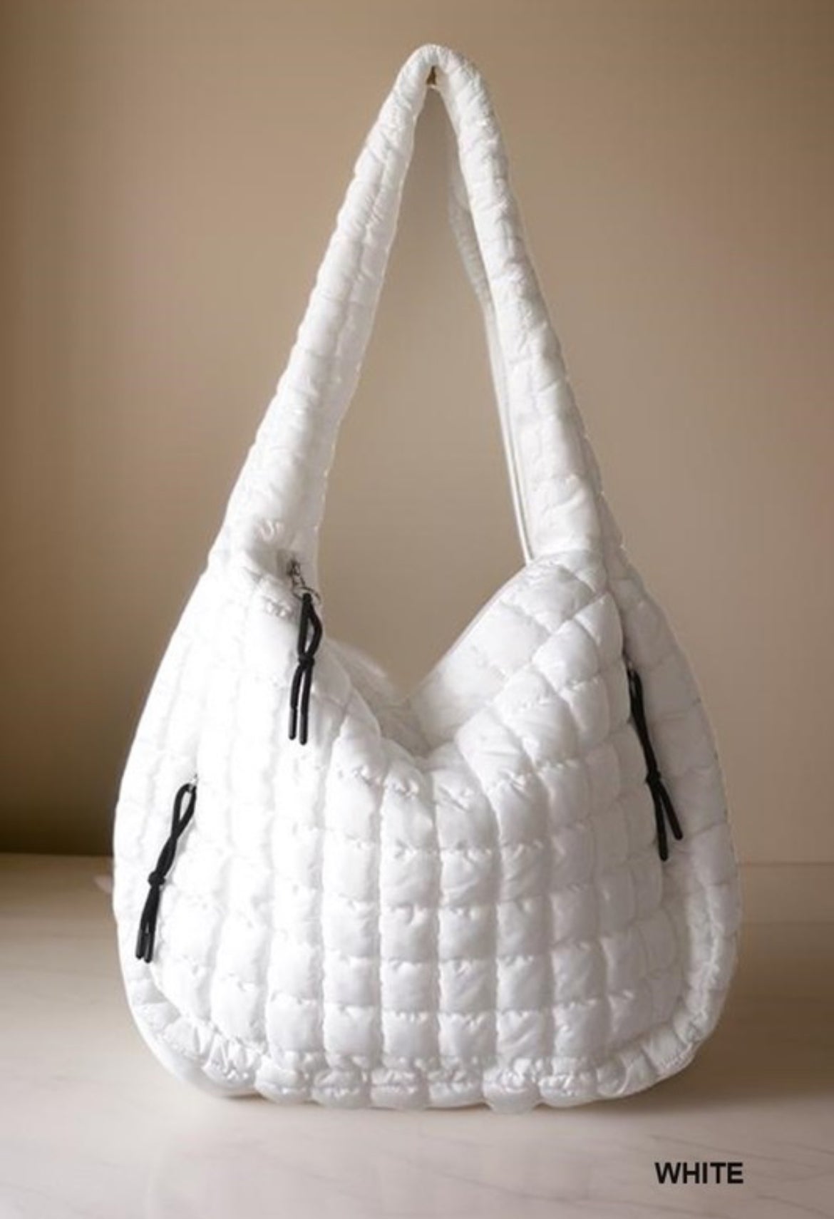 White Oversized Quilted Carryall Tote Bag by Zenana