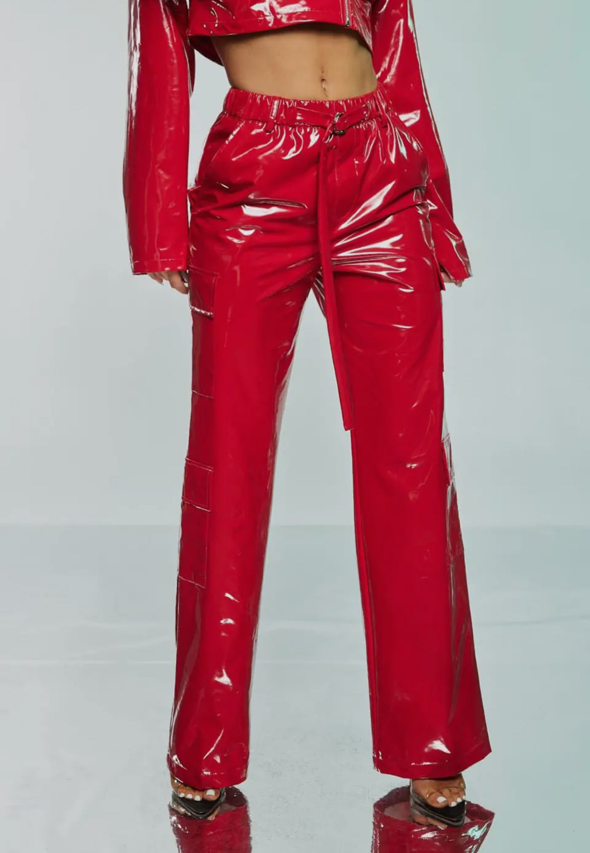 Luxe Shine Faux Leather Biker Cargo Pants by WFFS